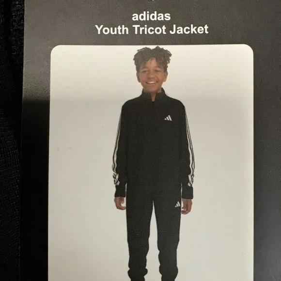 Adidas Youth Tricot Jacket Black Size M 10/12 Full Zip Activewear K1170 - Picture 6 of 9